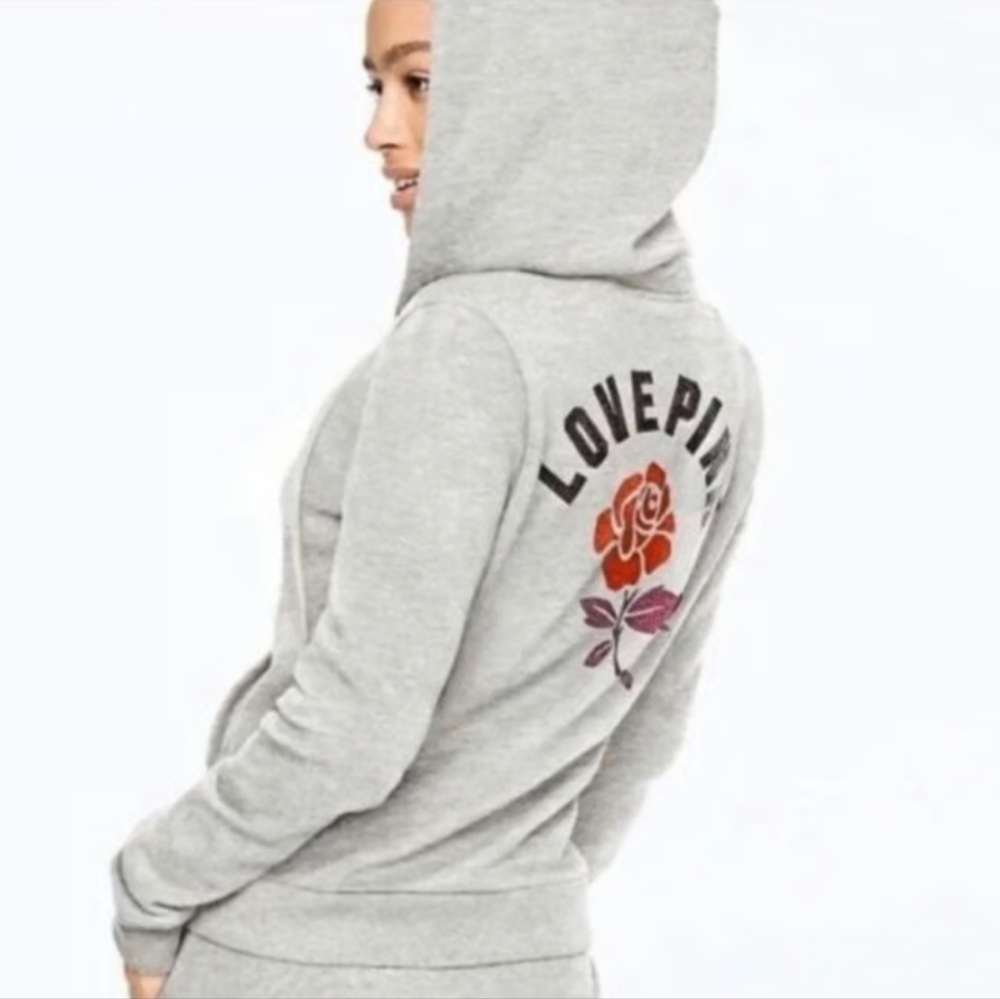 Gray Hoodie with Love Pink Rose Design